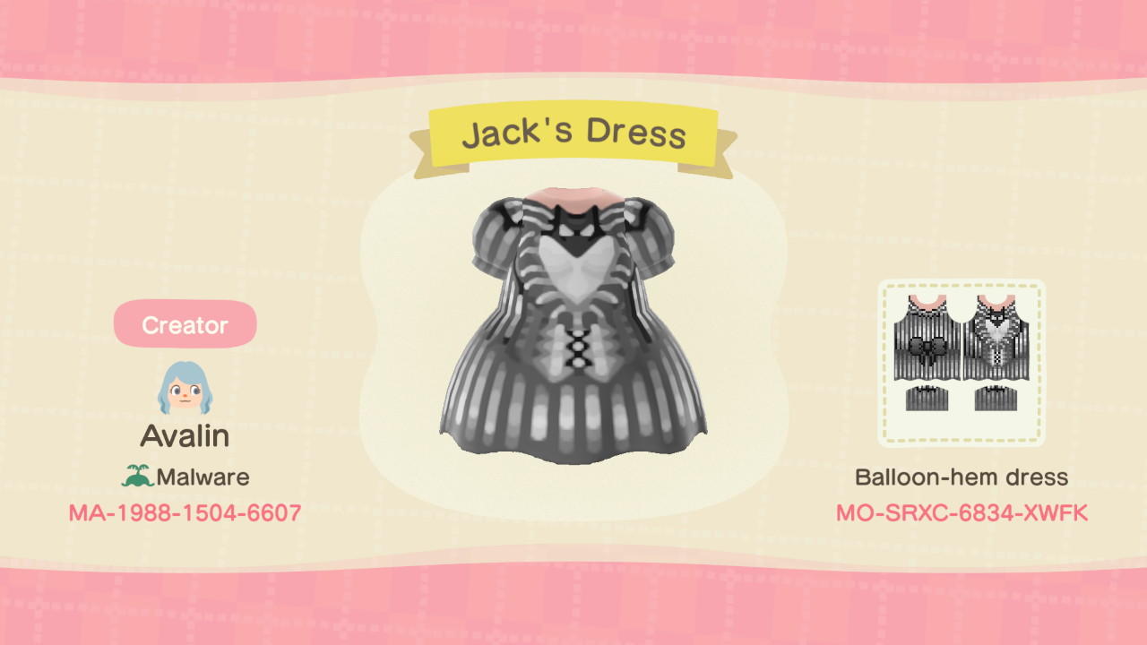 Animal Crossing Design Code: MO-SRXC-6834-XWFK Jack&#39;s Dress