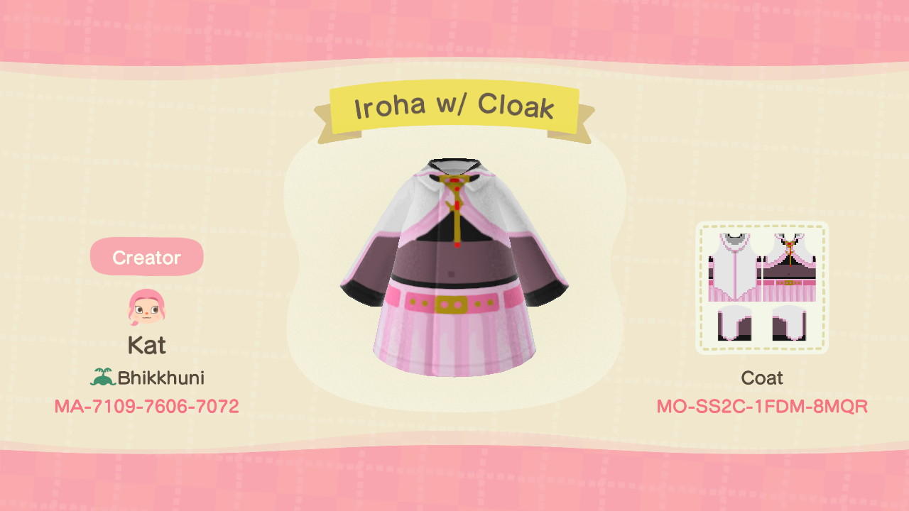 Animal Crossing Design Code: MO-SS2C-1FDM-8MQR Iroha w/ Cloak