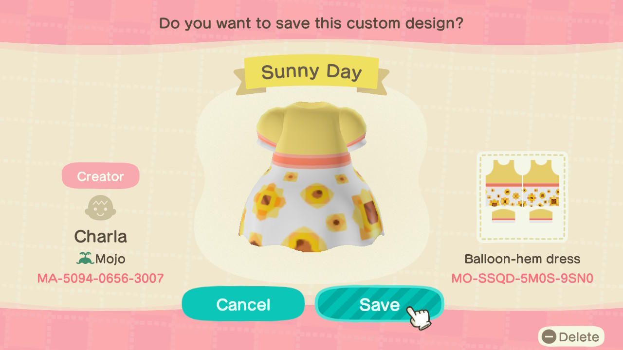 Animal Crossing Design Code: MO-SSQD-5M0S-9SN0 Sunny Day