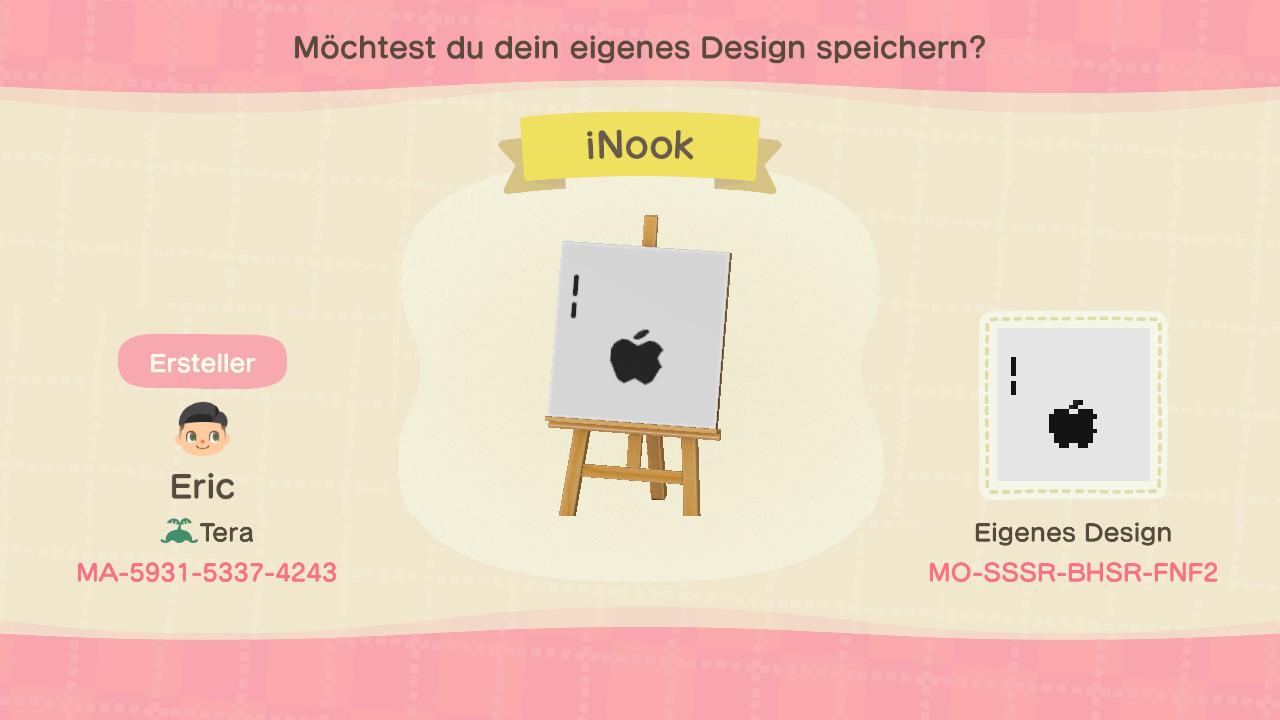 Animal Crossing Design Code: MO-SSSR-BHSR-FNF2 iNook - White