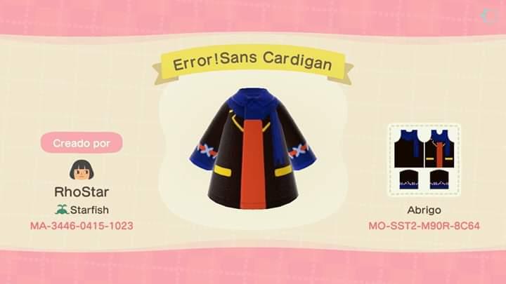 Animal Crossing Design Code: MO-SST2-M90R-8C64 Error!Sans Cardigan