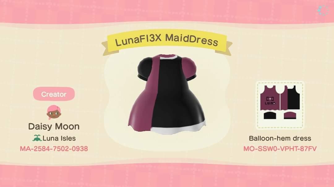 Animal Crossing Design Code: MO-SSW0-VPHT-87FV LunaFlex MaidDress