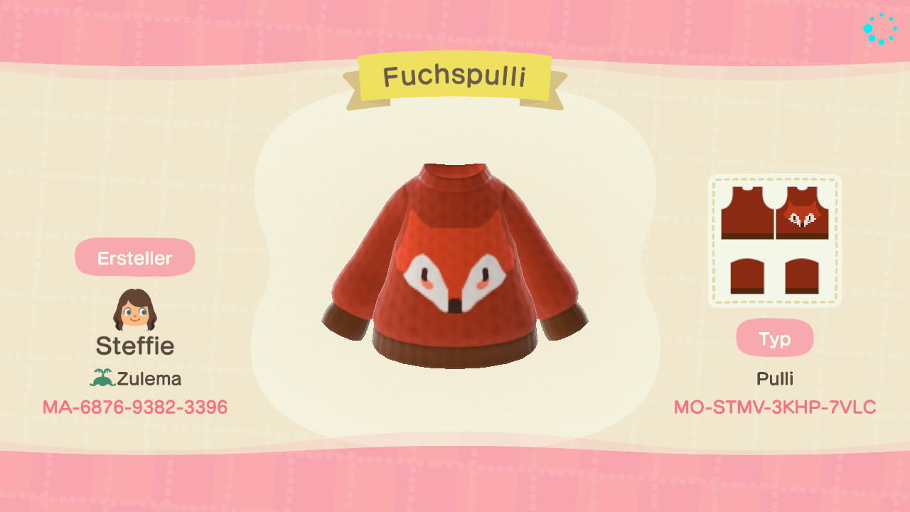 Animal Crossing Design Code: MO-STMV-3KHP-7VLC Fuchspulli