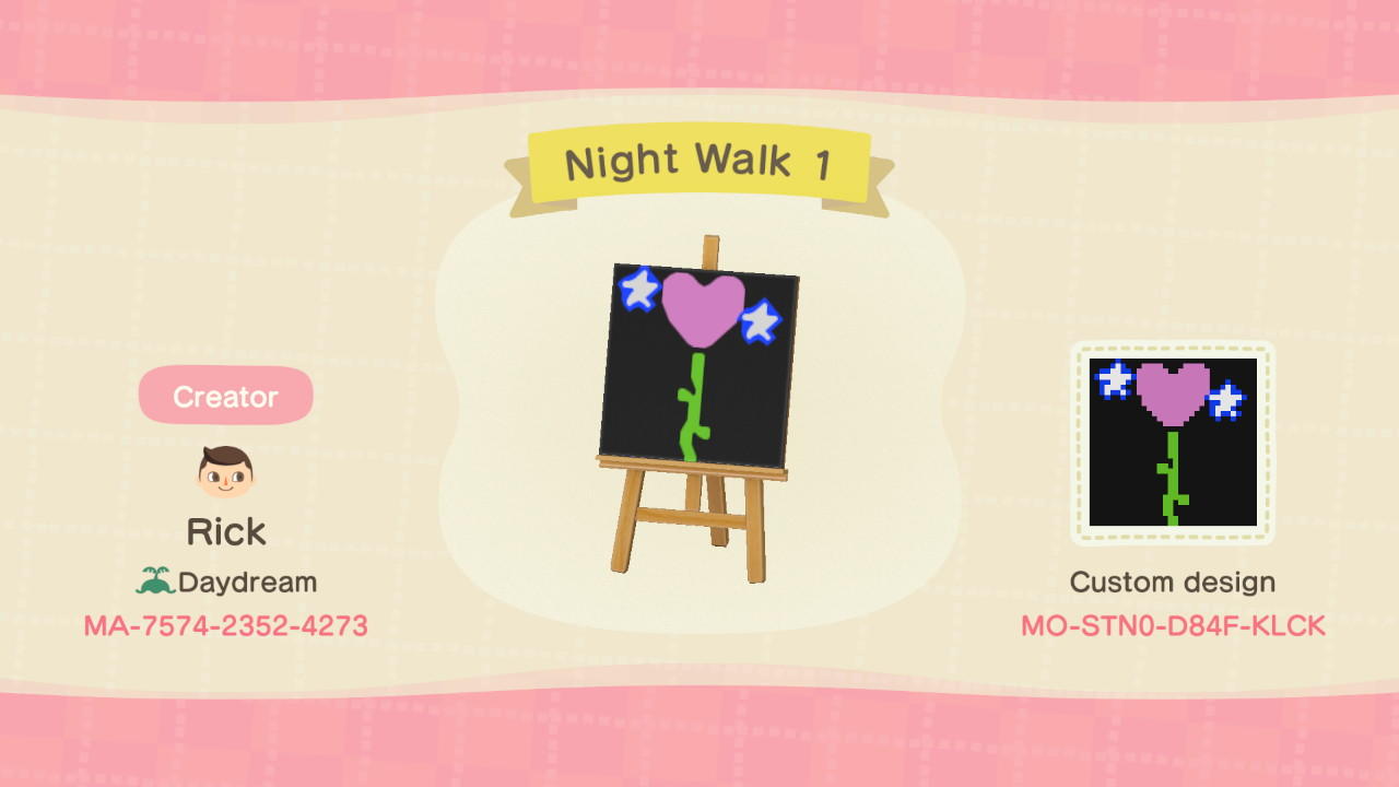 Animal Crossing Design Code: MO-STN0-D84F-KLCK Night Walk 1