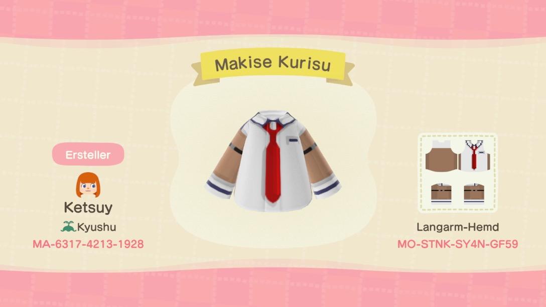 Animal Crossing Design Code: MO-STNK-SY4N-GF59 Makise Kurisu