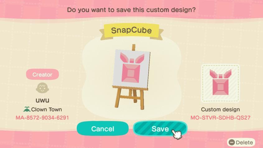 Animal Crossing Design Code: MO-STVR-SDHB-QS27 SnapCube