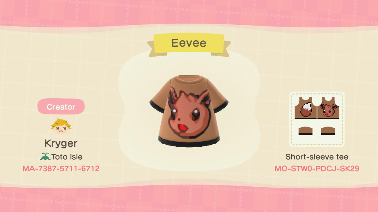 Animal Crossing Design Code: MO-STW0-PDCJ-SK29 Eevee shirt