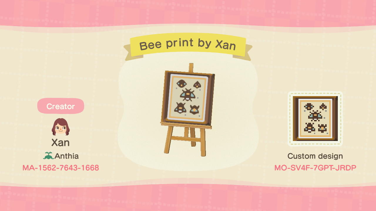 Animal Crossing Design Code: MO-SV4F-7GPT-JRDP Bee print by Xan