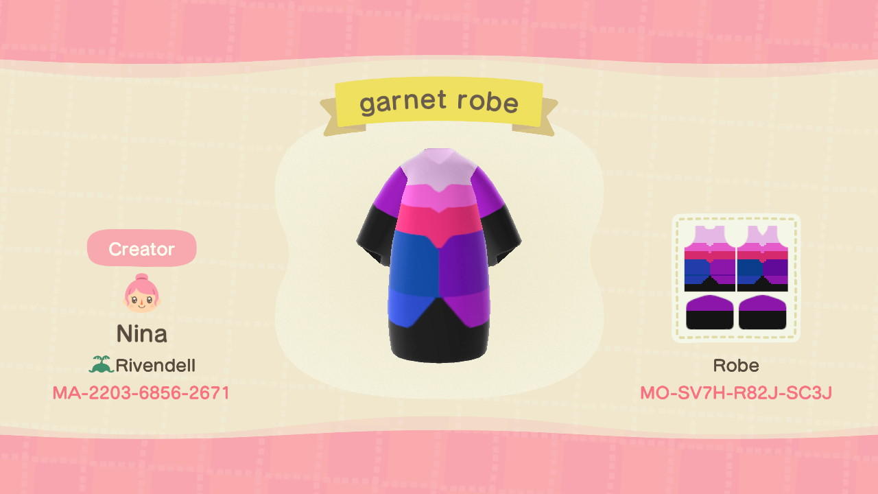 Animal Crossing Design Code: MO-SV7H-R82J-SC3J garnet robe