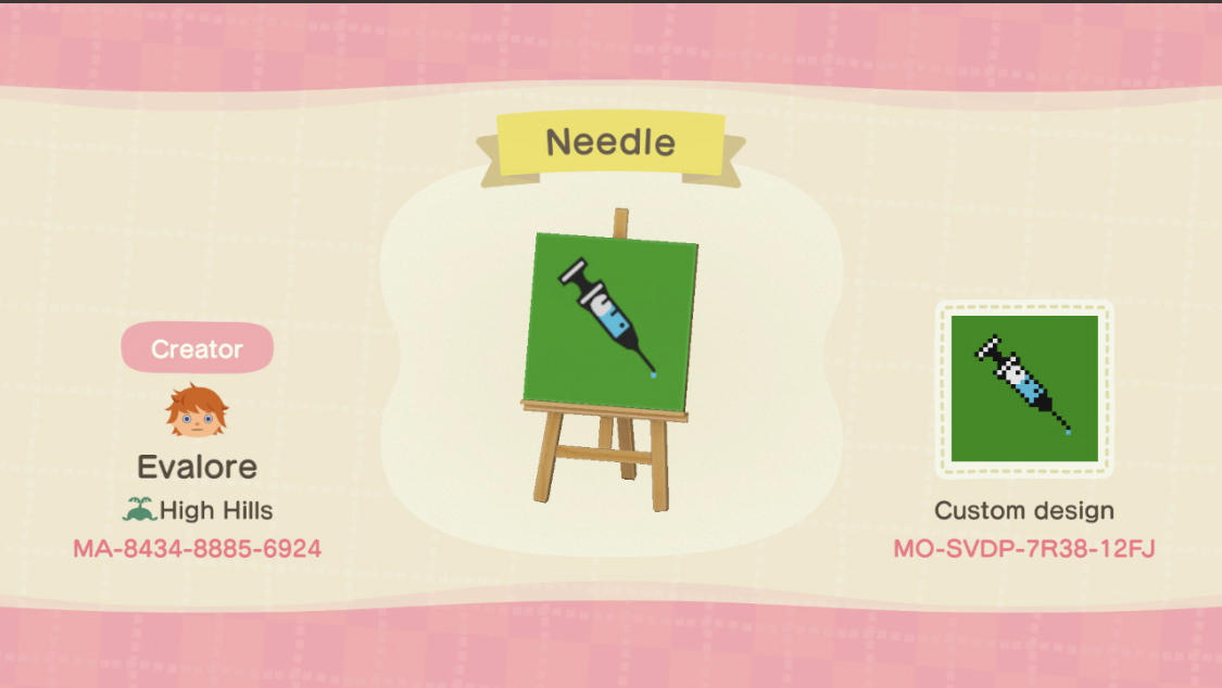 Animal Crossing Design Code: MO-SVDP-7R38-12FJ Needle