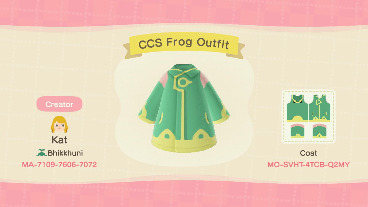 Animal Crossing Design Code: MO-SVHT-4TCB-Q2MY CCS Frog Outfit