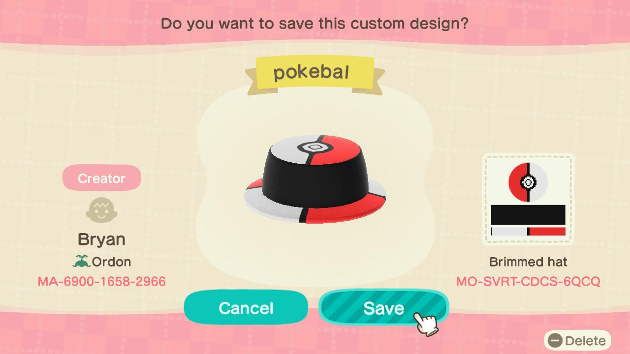 Animal Crossing Design Code: MO-SVRT-CDCS-6QCQ Pokeball