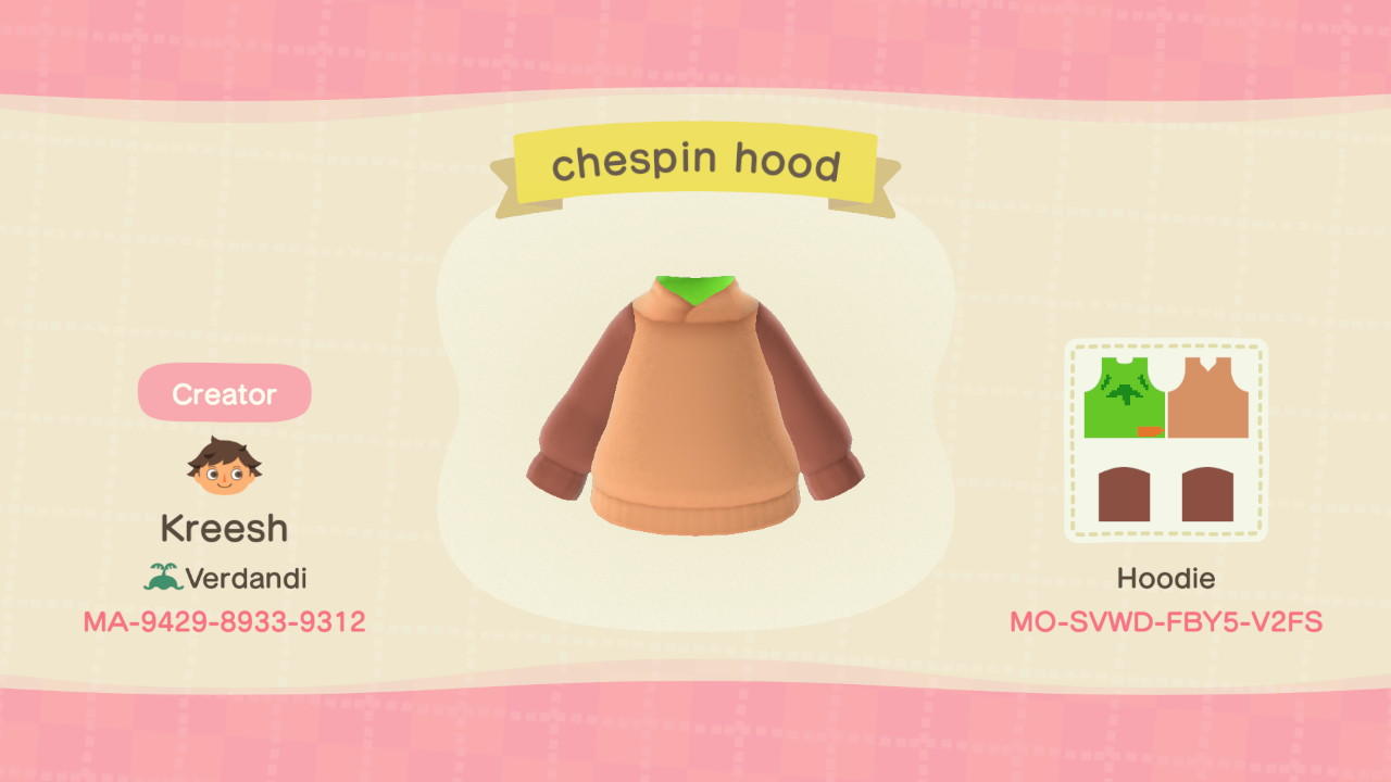 Animal Crossing Design Code: MO-SVWD-FBY5-V2FS Chespin Hoodie