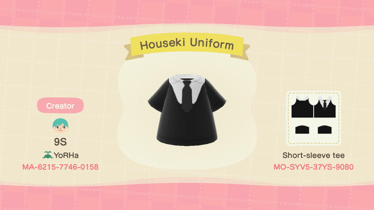 Animal Crossing Design Code: MO-SVY5-37YS-9080 Houseki Uniform