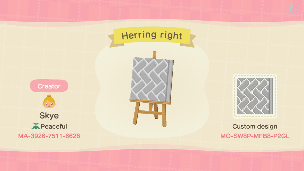 Animal Crossing Design Code: MO-SW8P-MFB8-P2GL Herringbone path rig