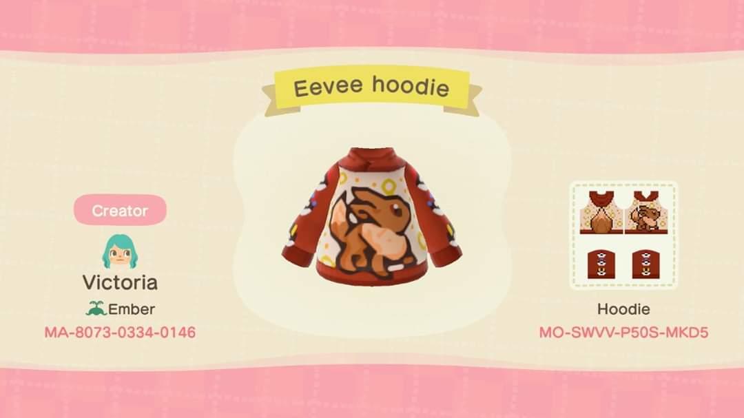 Animal Crossing Design Code: MO-SWVV-P50S-MKD5 Eevee Hoodie