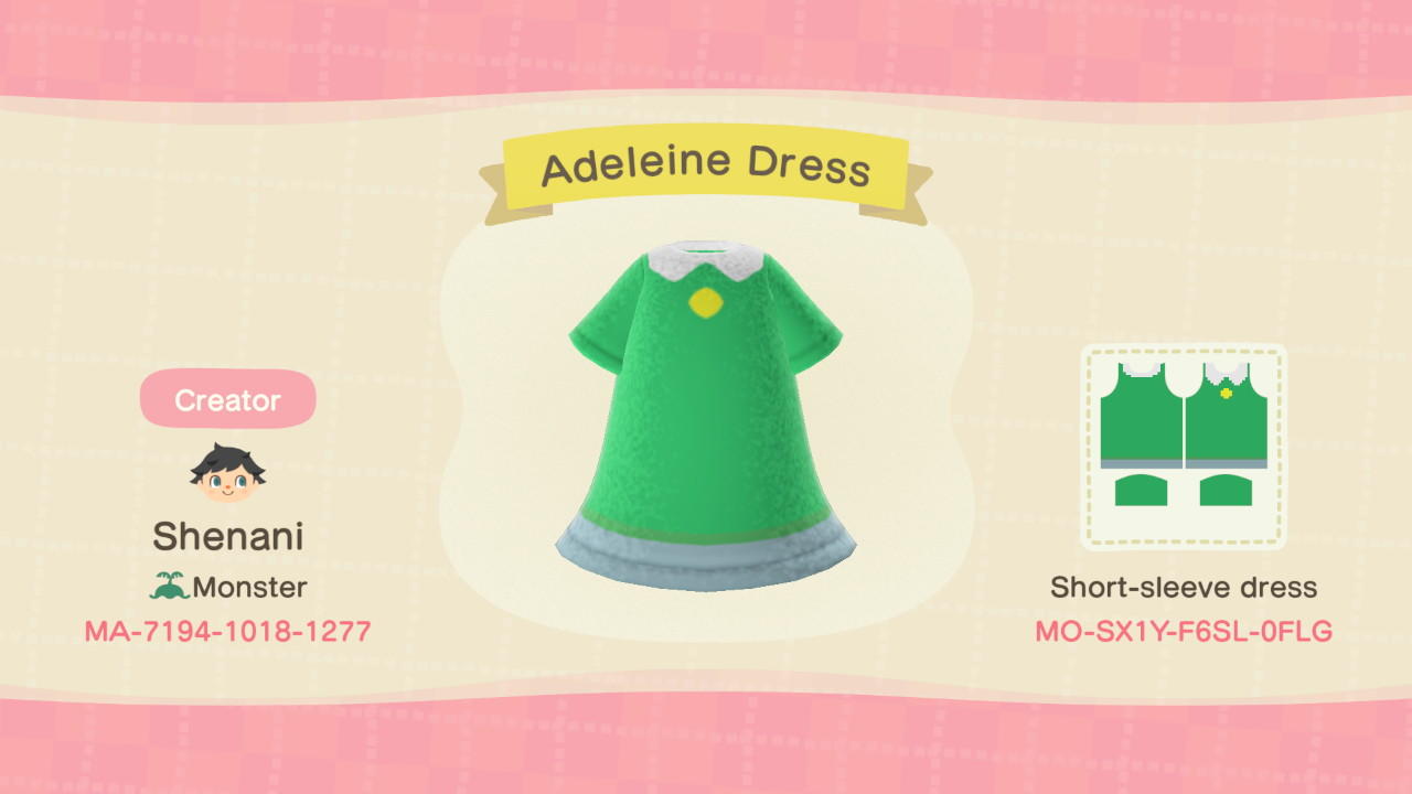 Animal Crossing Design Code: MO-SX1Y-F6SL-0FLG Adeleine Dress