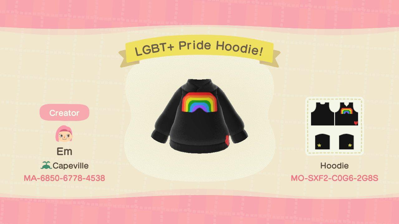 Animal Crossing Design Code: MO-SXF2-C0G6-2G8S LGBT+ Pride Hoodie
