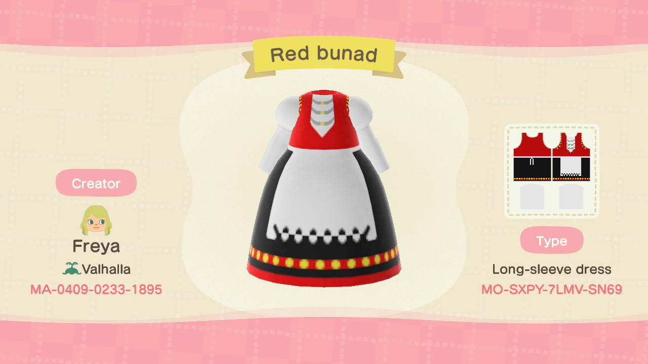 Animal Crossing Design Code: MO-SXPY-7LMV-SN69 Red Bunad