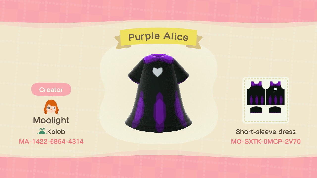 Animal Crossing Design Code: MO-SXTK-0MCP-2V70 Purple Alice