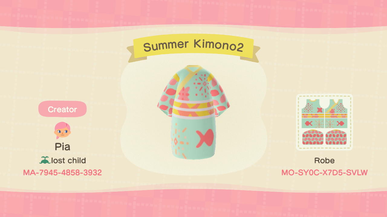 Animal Crossing Design Code: MO-SY0C-X7D5-SVLW Summer Kimono