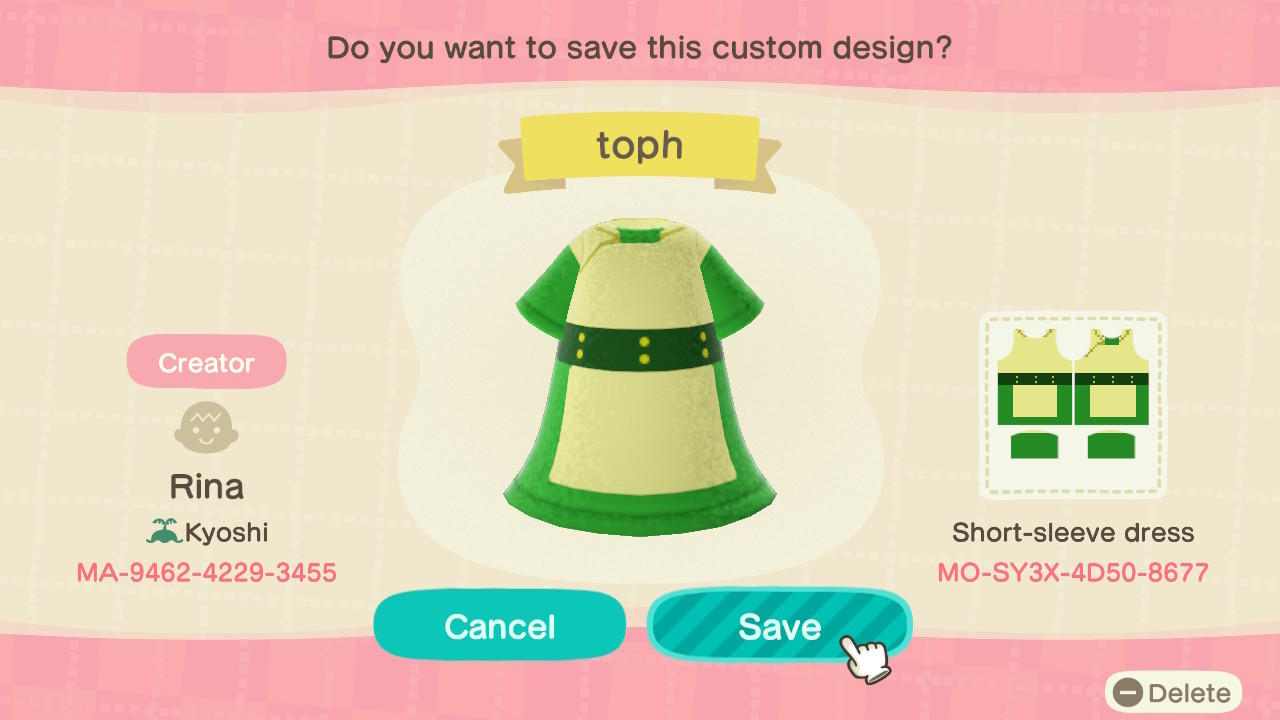 Animal Crossing Design Code: MO-SY3X-4D50-8677 Toph