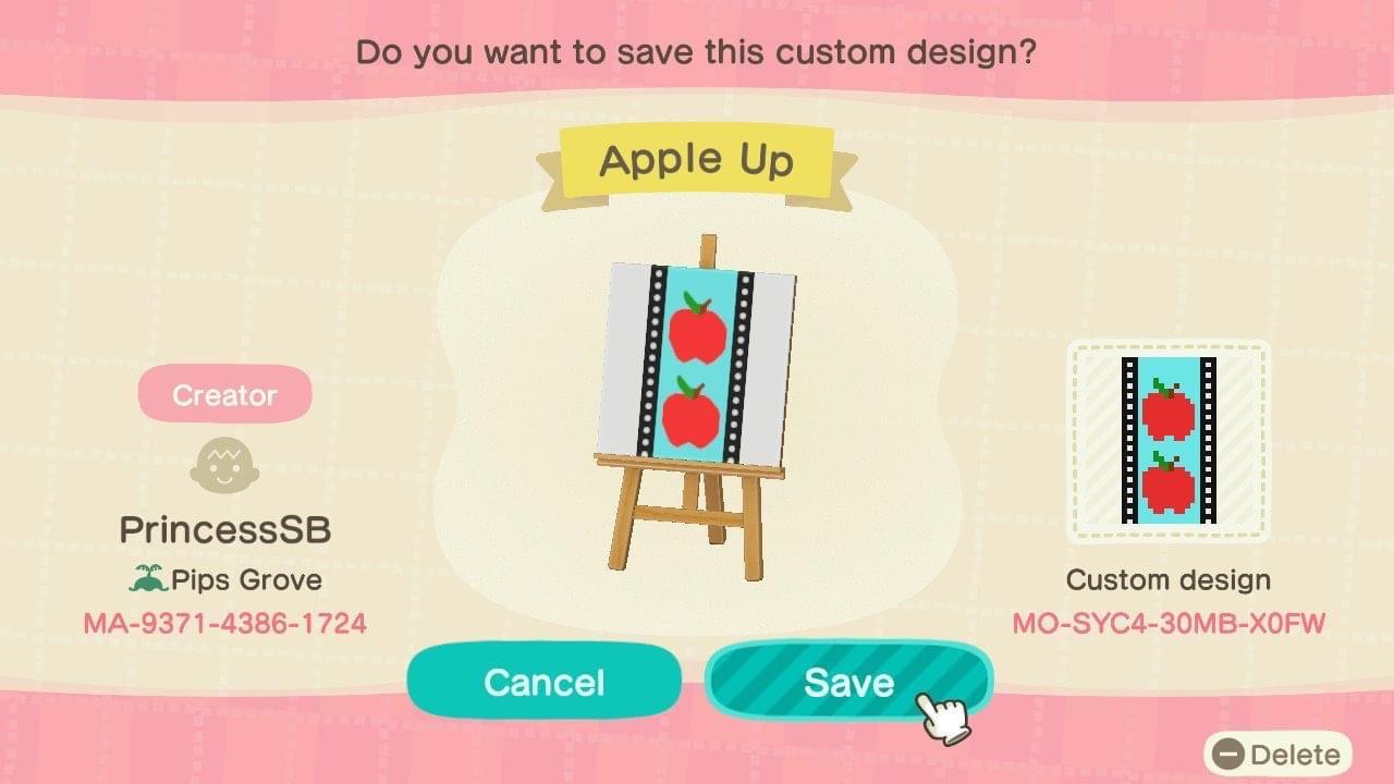 Animal Crossing Design Code: MO-SYC4-30MB-X9FW Apple Path Up