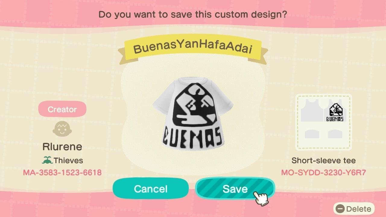 Animal Crossing Design Code: MO-SYDD-3230-Y6R7 Guam Buenas Tee