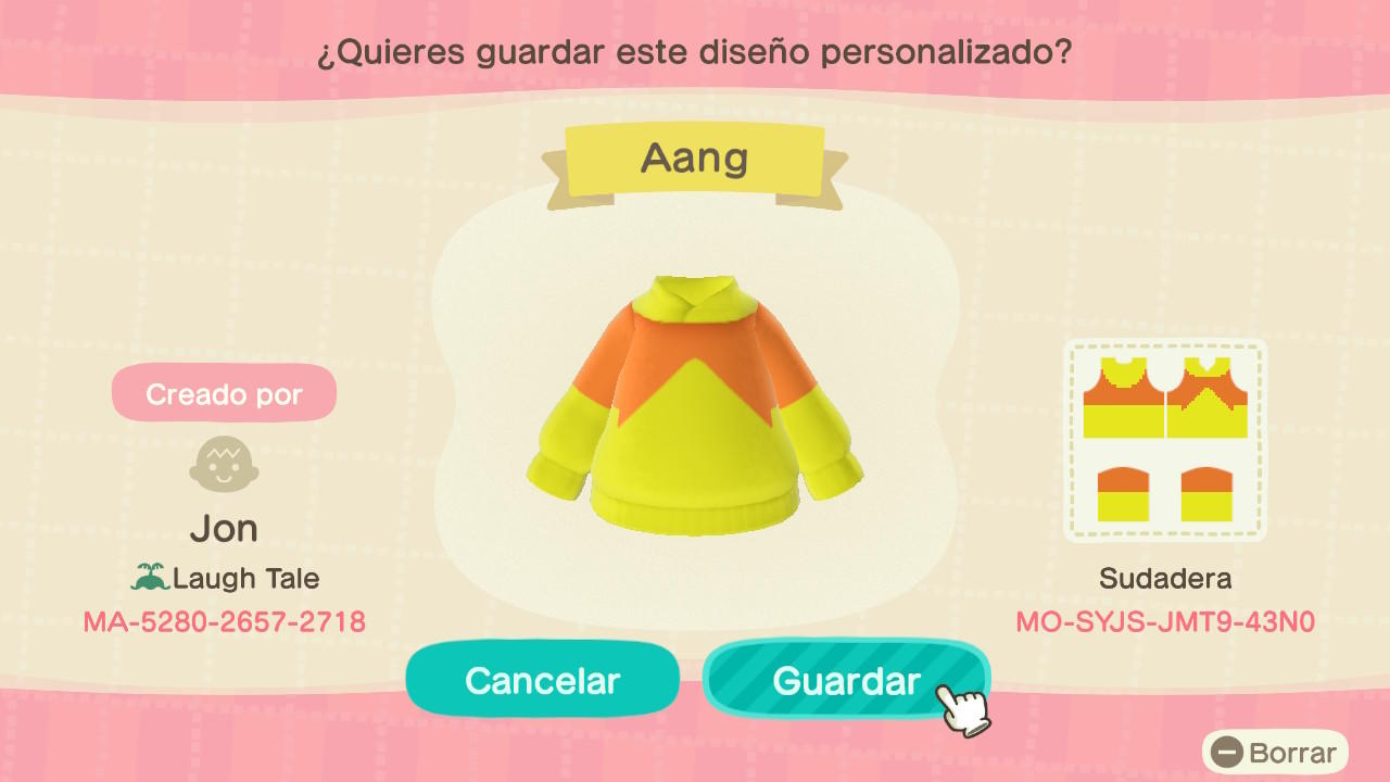 Animal Crossing Design Code: MO-SYJS-JMT9-43N0 Aang