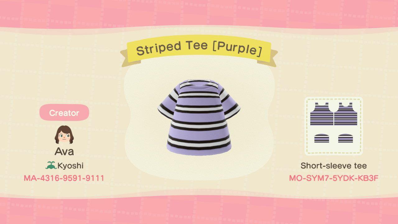 Animal Crossing Design Code: MO-SYM7-5YDK-KB3F Striped Tee [Purple]