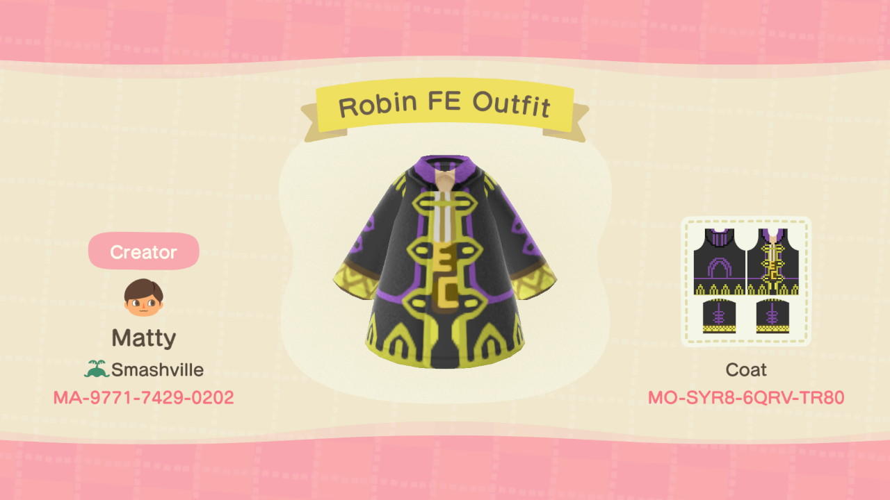 Animal Crossing Design Code: MO-SYR8-6QRV-TR80 Robin FE Outfit