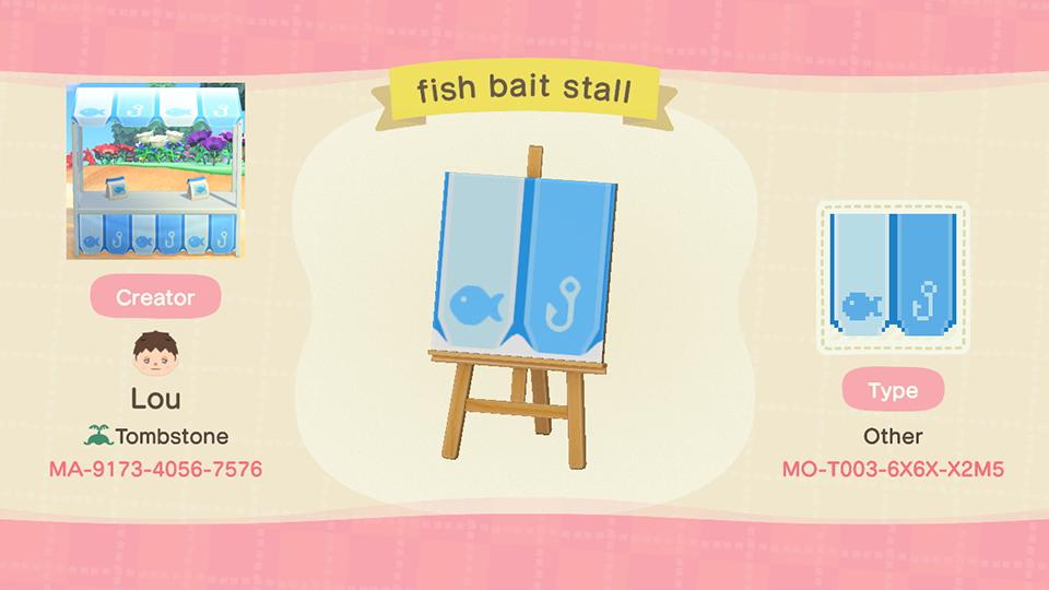 Animal Crossing Design Code: MO-T003-6X6X-X2M5 fish bait stall