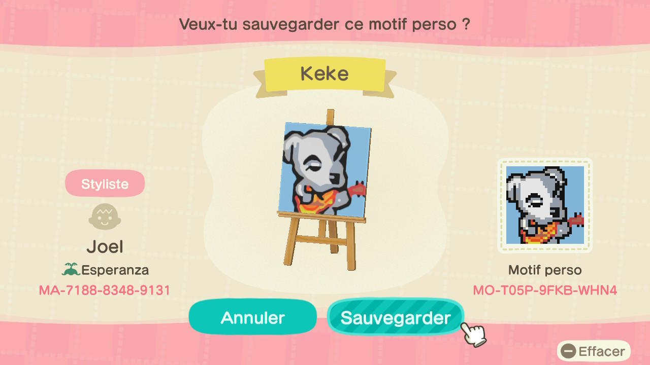 Animal Crossing Design Code: MO-T05P-9FKB-WHN4 Keke