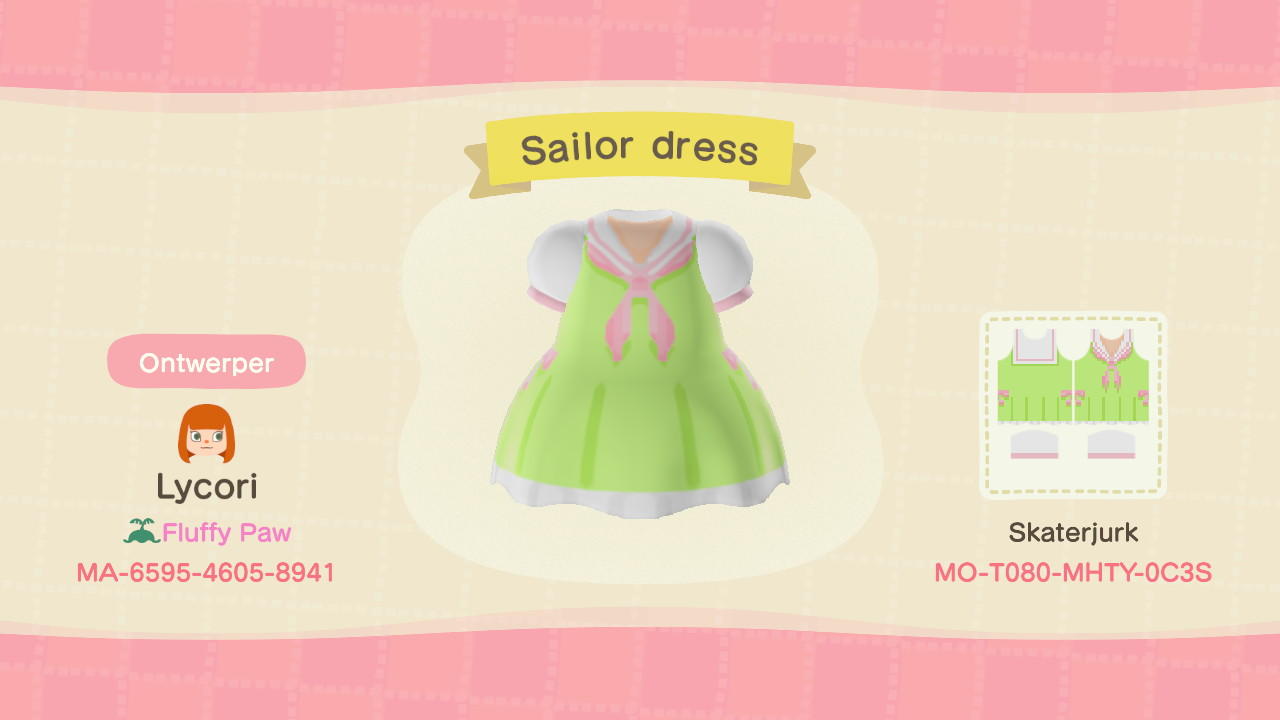 Animal Crossing Design Code: MO-T080-MHTY-0C3S Sailor dress
