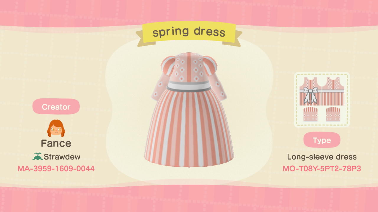 Animal Crossing Design Code: MO-T08Y-5PT2-78P3 Pink Spring Gown