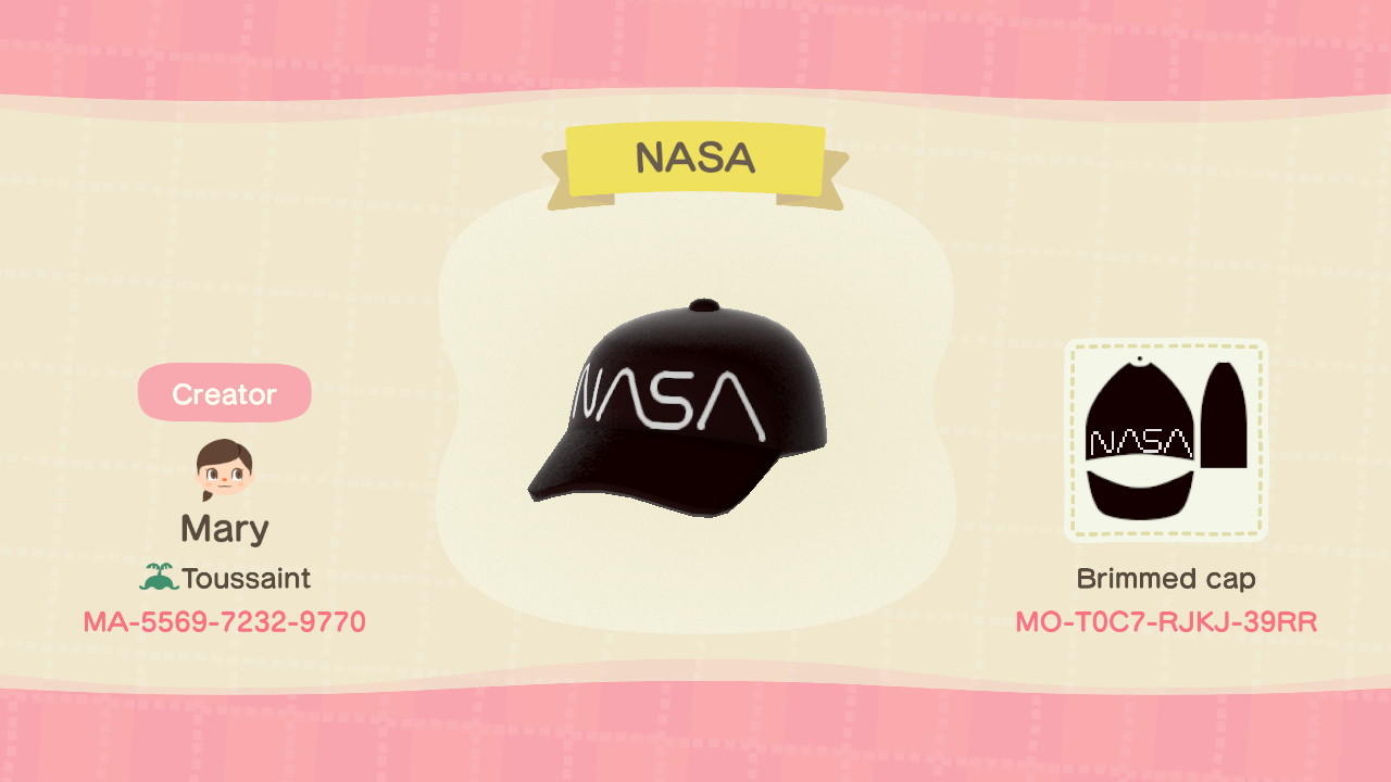 Animal Crossing Design Code: MO-T0C7-RJKJ-39RR NASA worm