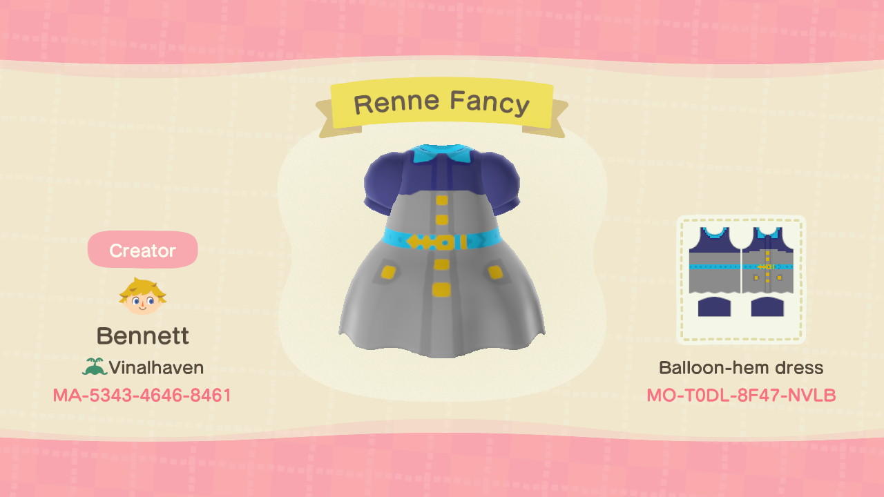 Animal Crossing Design Code: MO-T0DL-8F47-NVLB Renne Date Outfit