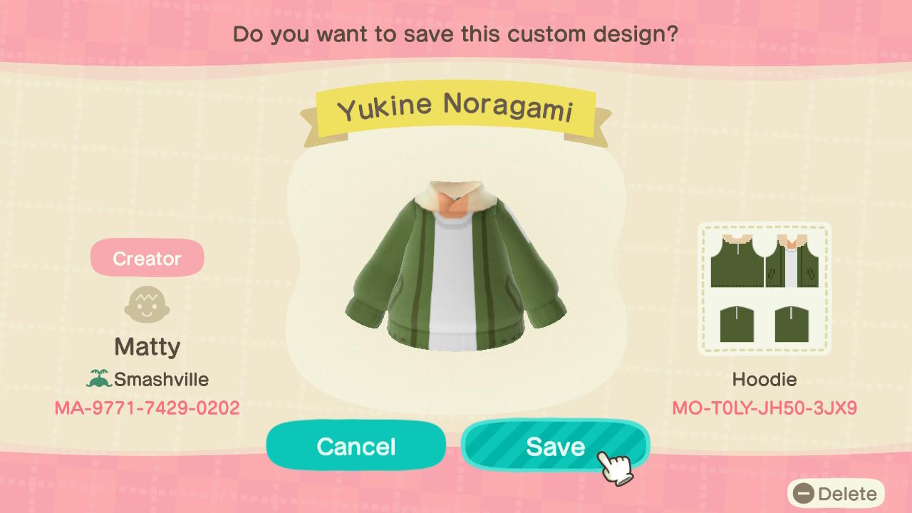 Animal Crossing Design Code: MO-T0LY-JH50-3JX9 Yukine Noragami