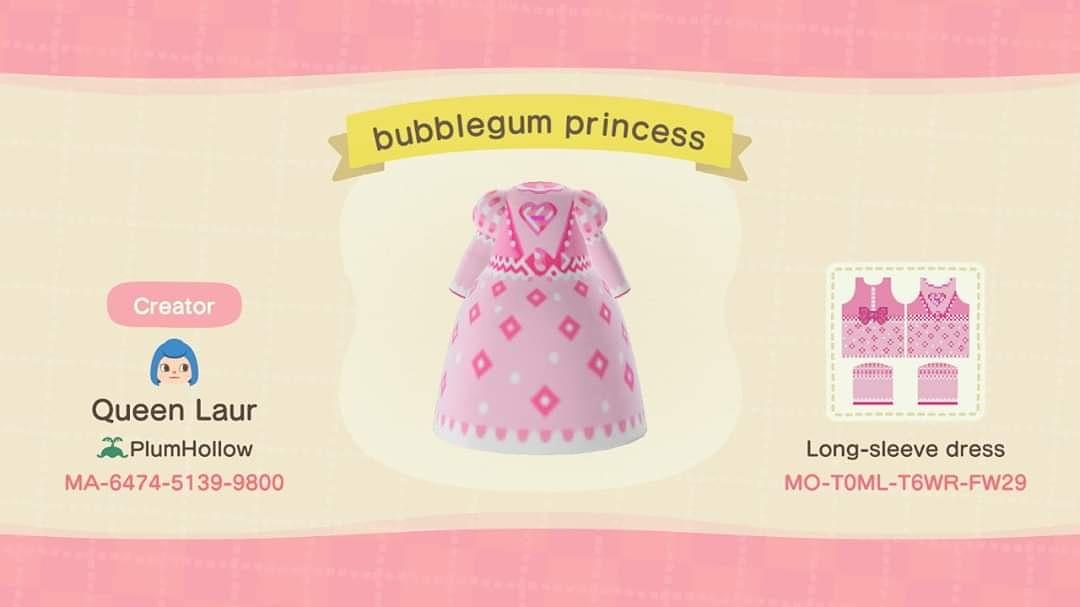Animal Crossing Design Code: MO-T0ML-T6WR-FW29 Bubblegum Princess
