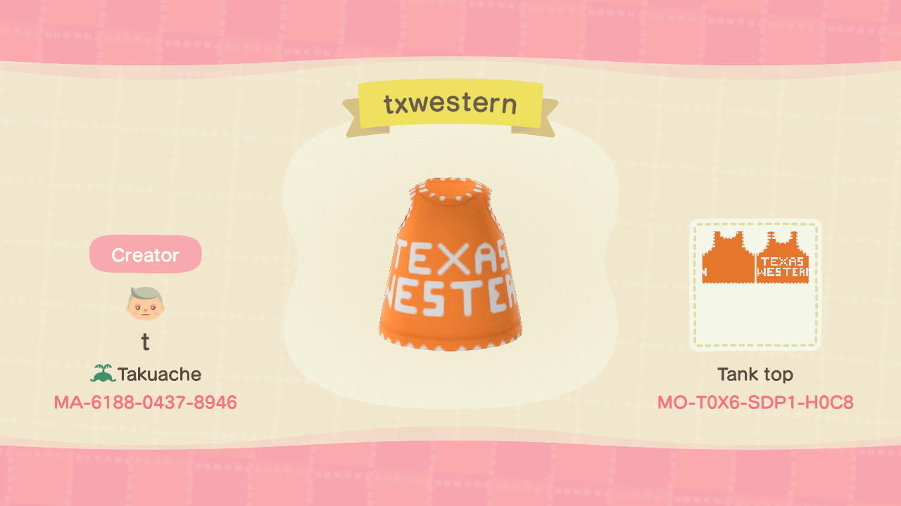 Animal Crossing Design Code: MO-T0X6-SDP1-H0C8 Texas Western UTEP