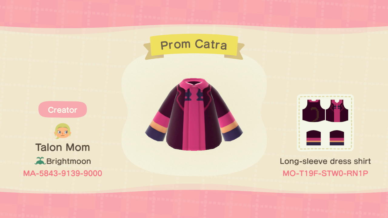 Animal Crossing Design Code: MO-T19F-STW0-RN1P Prom Catra