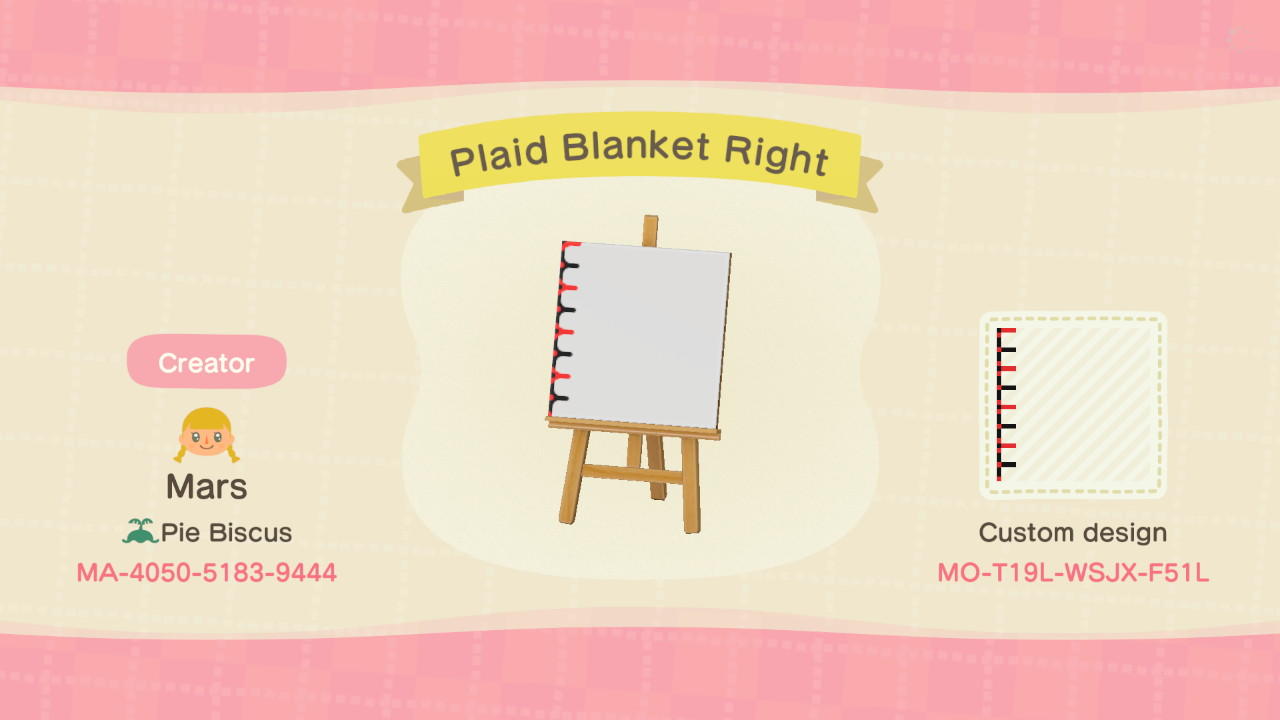 Animal Crossing Design Code: MO-T19L-WSJX-F51L Plaid Blanket Right