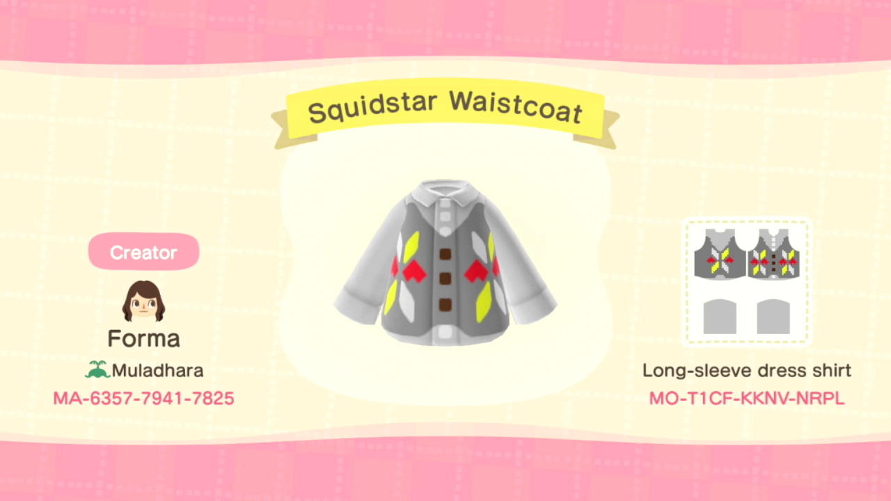 Animal Crossing Design Code: MO-T1CF-KKNV-NRPL Squidstar Waistcoat