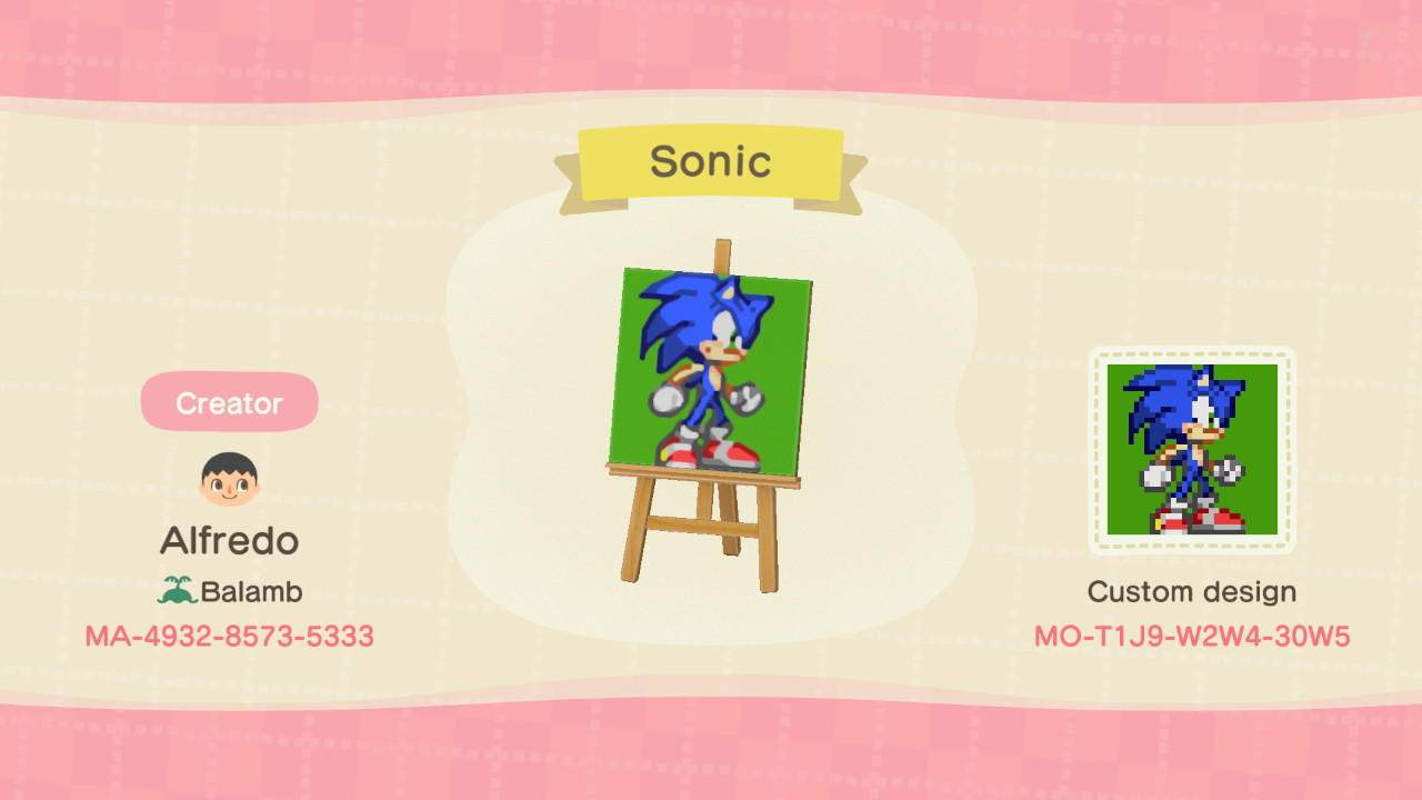 Animal Crossing Design Code: MO-T1J9-W2W4-30W5 Sonic
