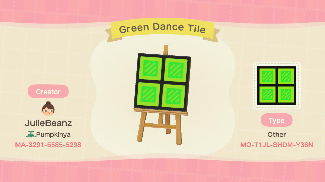 Animal Crossing Design Code: MO-T1JL-SHDM-Y36N Green Dance Tile