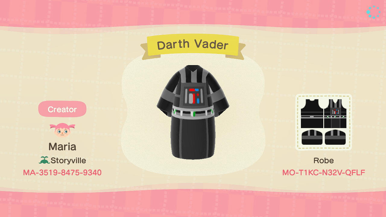 Animal Crossing Design Code: MO-T1KC-N32V-QFLF Darth Vader