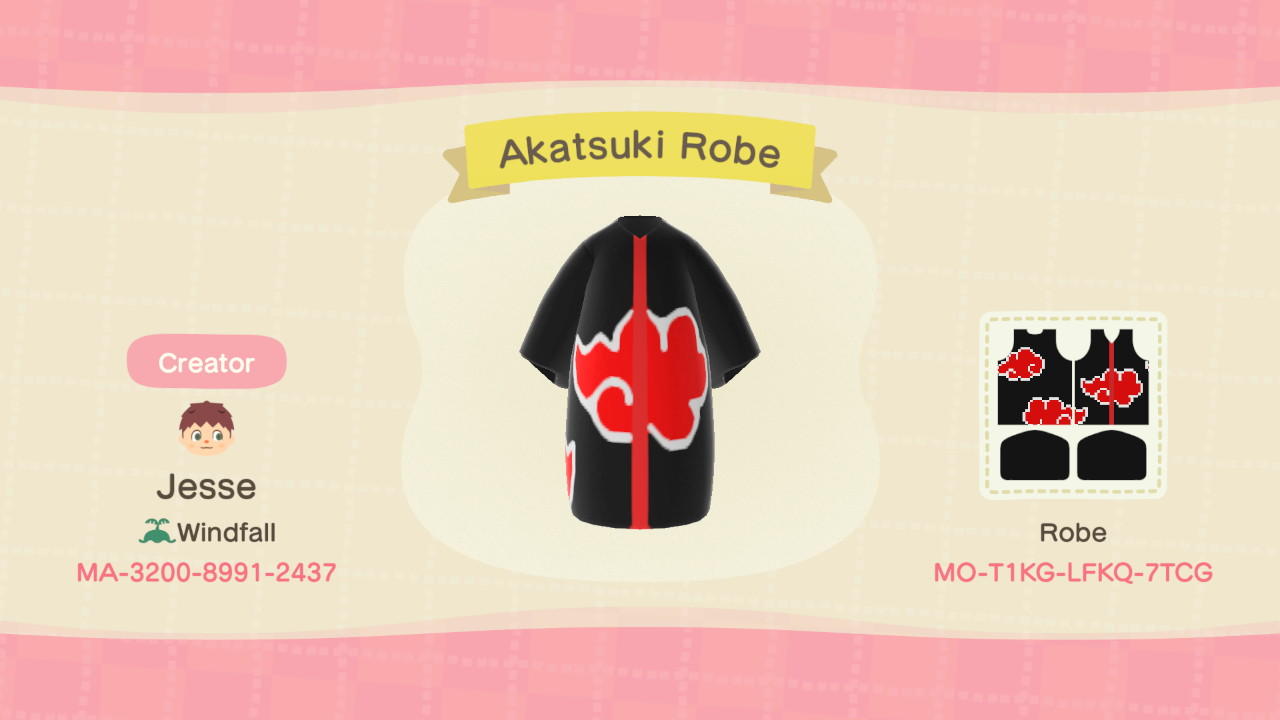 Animal Crossing Design Code: MO-T1KG-LFKQ-7TCG Akatsuki Robe
