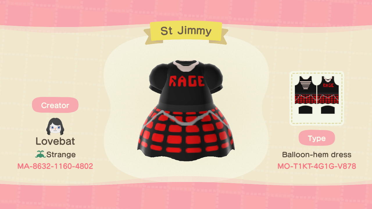 Animal Crossing Design Code: MO-T1KT-4G1G-V878 St Jimmy