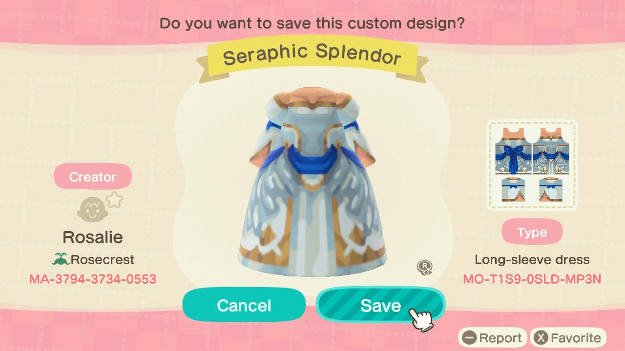 Animal Crossing Design Code: MO-T1S9-0SLD-MP3N Seraphic Splendor