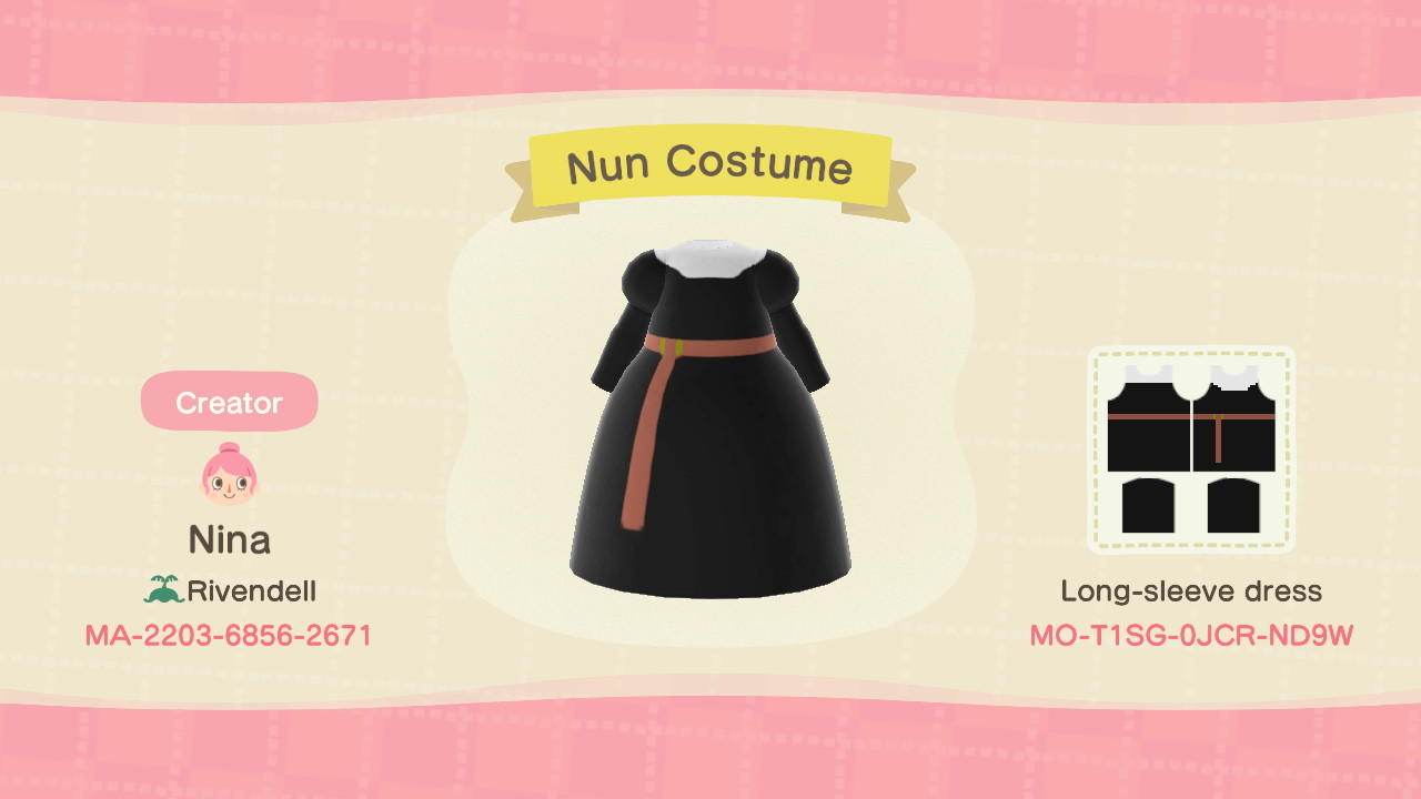 Animal Crossing Design Code: MO-T1SG-0JCR-ND9W Nun Costume